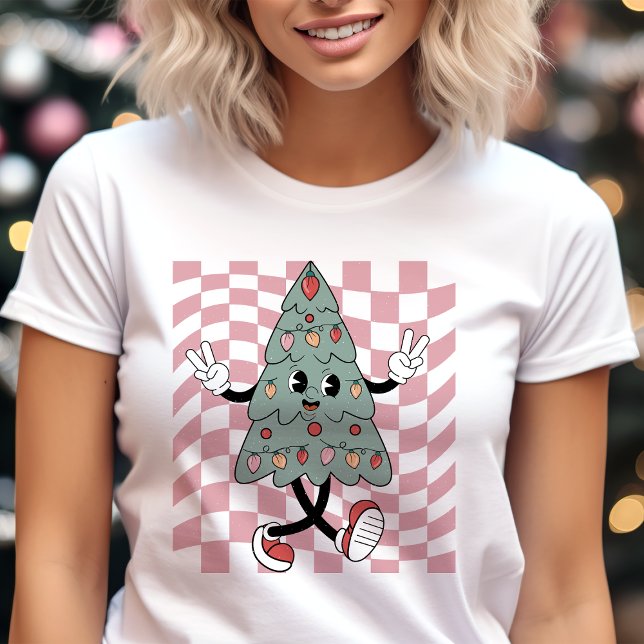 Dancing Christmas Tree Pink Chequered Retro Tri-Blend Shirt (Creator Uploaded)