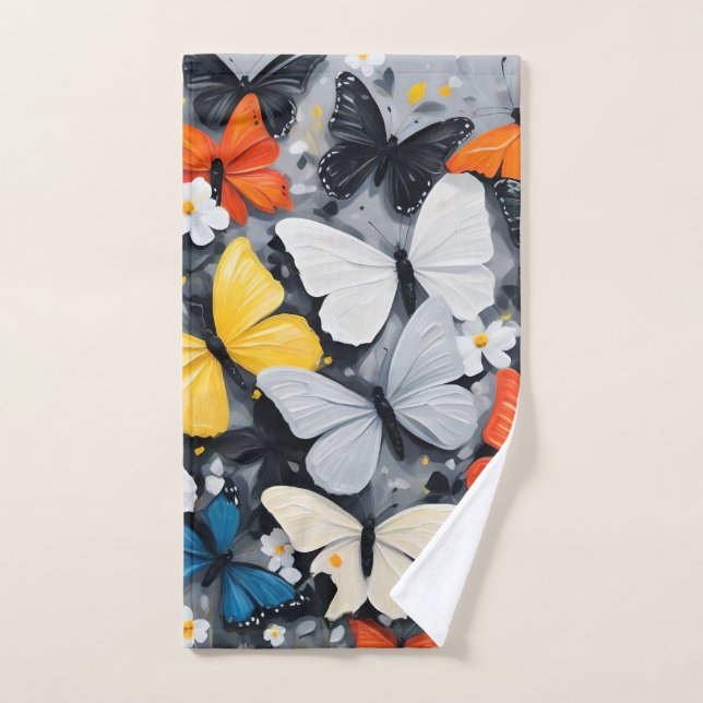 Dancing Colorful Butterfly Acrylic Art, Hand Towel (Hand Towel)