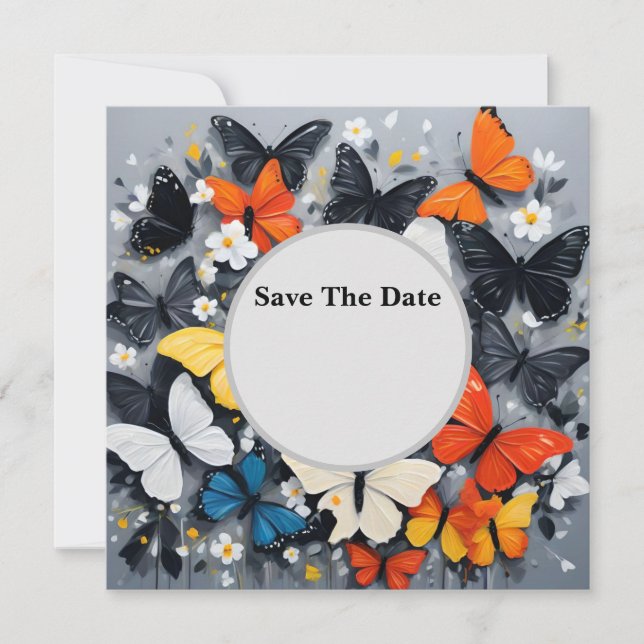 Dancing Colorful Butterfly Acrylic Art, Save The Date (Front)