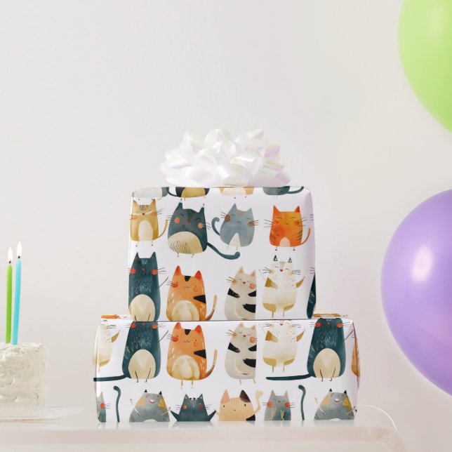 Dancing colorful cats wrapping paper (Party Gifts)