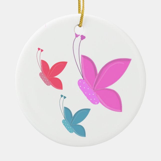 Dancing Colourful Butterflies Ceramic Tree Decoration (Front)