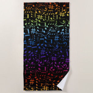 Dancing Colourful Music Notes Musician Music Lover Beach Towel