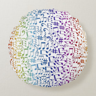 Dancing Colourful Music Notes Musician Music Lover Round Cushion