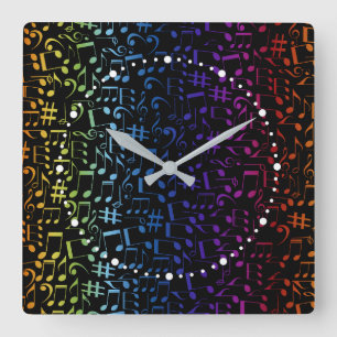 Dancing Colourful Music Notes Musician Music Lover Square Wall Clock