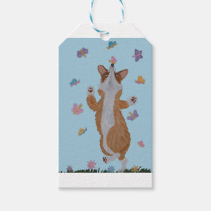 Dancing Corgi with Butterflies Gift Tags