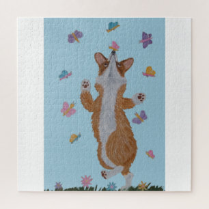 Dancing Corgi with butterflies Jigsaw Puzzle
