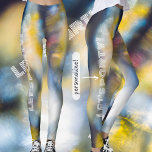 Dancing cosmic lights leggings<br><div class="desc">Abstract long exposure photograph: colourful vibrating lights ob blue background. Cool holiday outfit or lovely personalised gift. You can replace the text "Let's party!" by your own message.</div>