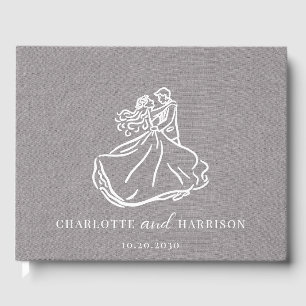 Dancing Couple Gray Faux Linen Monogram  Guest Book
