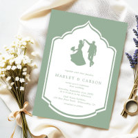 Dancing Couple Illustration Sage Green Wedding