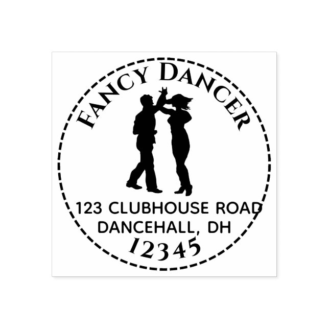 Dancing Couple Spin Custom Round Return Address Rubber Stamp (Imprint)