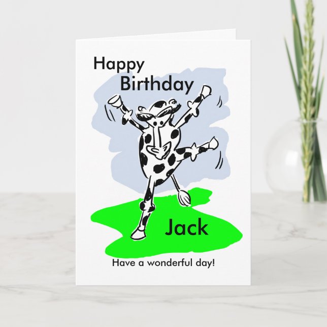 Dancing cow named birthday card add message inside (Front)