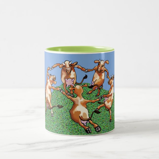 Dancing cows by Mootisse Two-Tone Coffee Mug (Center)