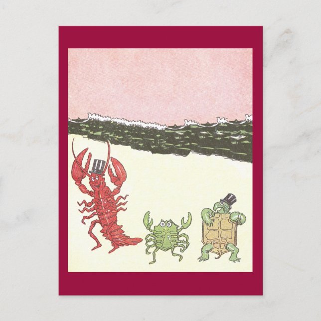 Dancing Crustaceans & Turtle on Beach Postcard (Front)