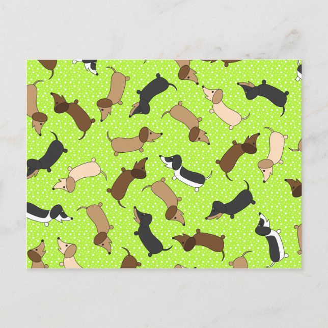 Dancing Dachshunds (Lime Green) Postcard (Front)