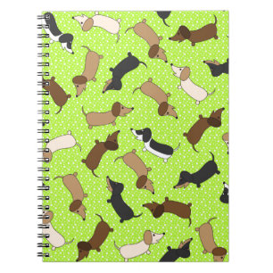 Dancing Dachshunds (Lime Green) Spiral Notebook