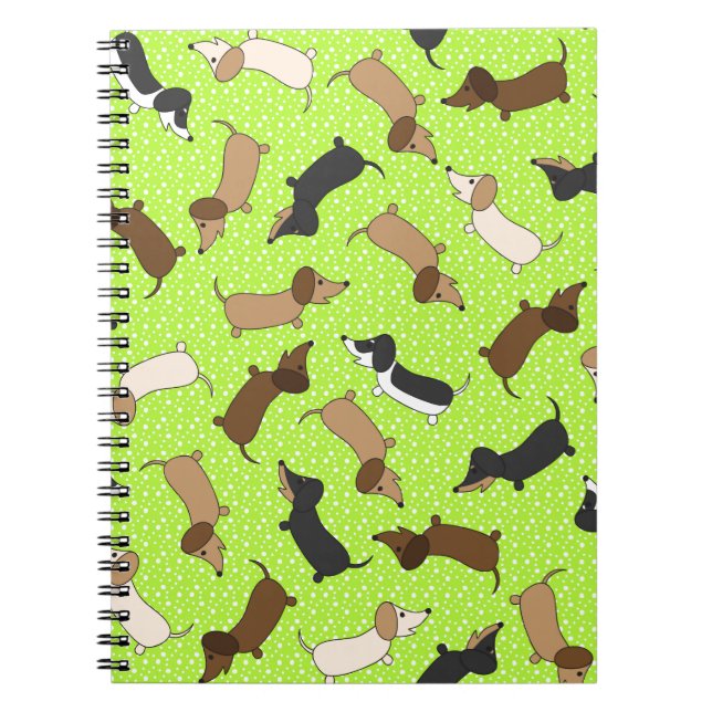 Dancing Dachshunds (Lime Green) Spiral Notebook (Front)