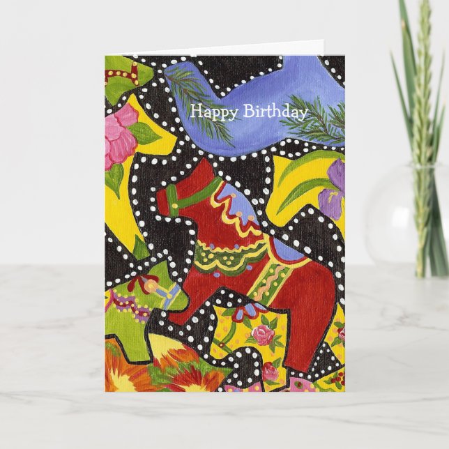 Dancing Dala Horses Birthday  Card (Front)
