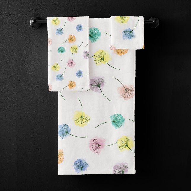 Dancing Dandelions | Watercolor Floral Pattern Bath Towel Set (Creator Uploaded)