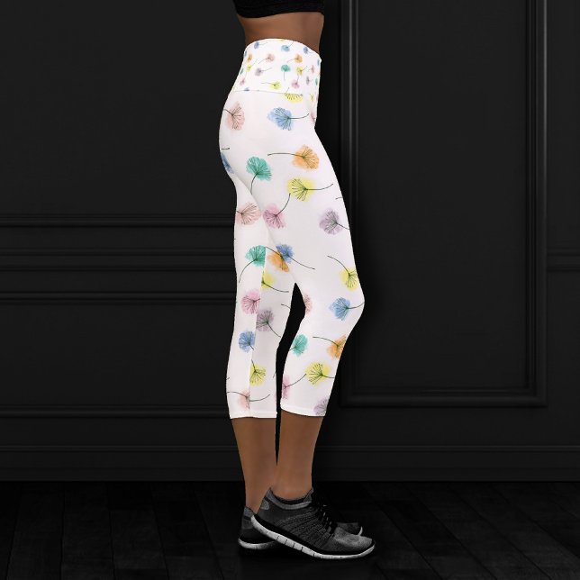 Dancing Dandelions | Watercolor Floral Pattern Capri Leggings (Creator Uploaded)