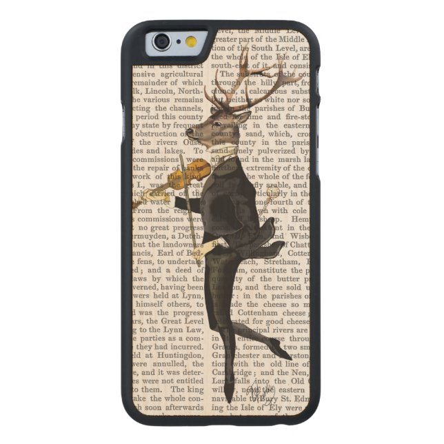 Dancing Deer with Violin Carved Wood iPhone Case (Back)