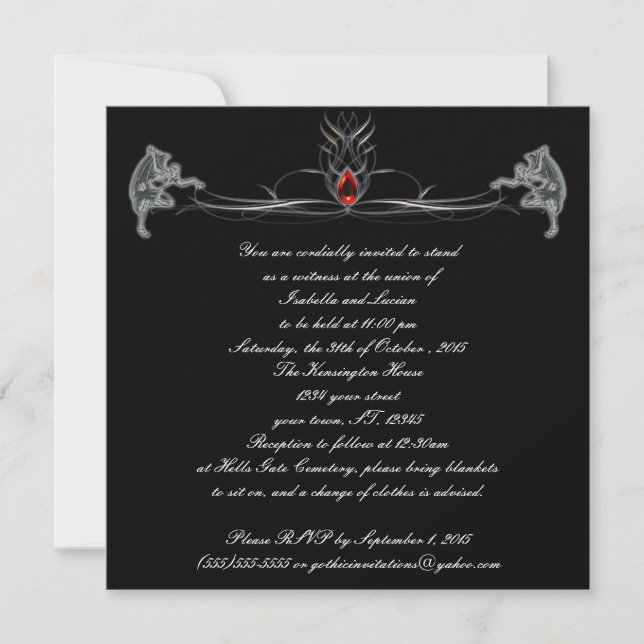 Dancing Demons Jewelled Goth Wedding Invitations (Front)