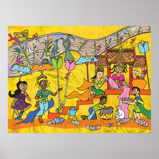 Dancing Devas - Cambodian Art Print (Front)