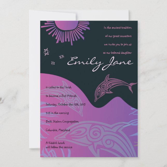 DANCING DOLPHINS Bat Mitzvah Invitation-pink1 Invitation (Front)