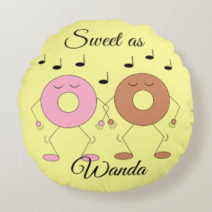 Dancing Donuts Light Yellow Round Cushion