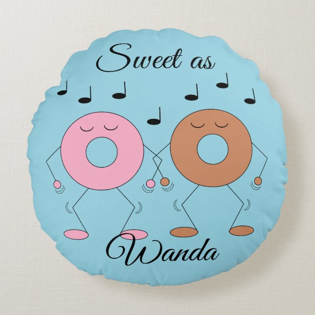 Dancing Doughnuts Light Blue Round Cushion (Front)