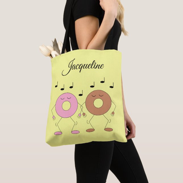Dancing Doughnuts Light Yellow Tote Bag (Close Up)