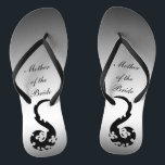 Dancing Dragon Mother of the Bride Flip Flops<br><div class="desc">These elegant yet playful Mother of the Bride wedding flip flops feature an Asian motif of joyful dancing dragons in a simple colour scheme of black,  grey and silver.  All text can be customised for your special occasion.</div>