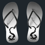 Dancing Dragon Wedding Bridesmaid Flip Flops<br><div class="desc">These elegant yet playful Bridesmaid wedding flip flops feature an Asian motif of joyful dancing dragons in a simple colour scheme of black,  grey and silver.  All text can be customised for your special occasion.</div>