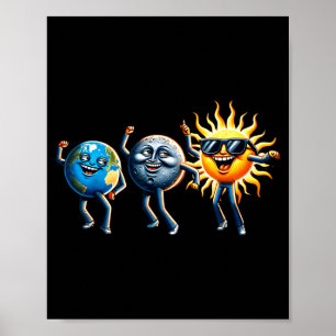 Dancing Earth Moon Sun Funny Total Solar Eclipse 2 Poster