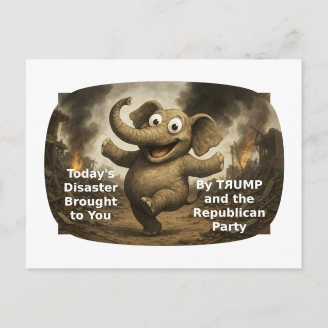 Dancing Elephant DISASTER Postcard (Front)
