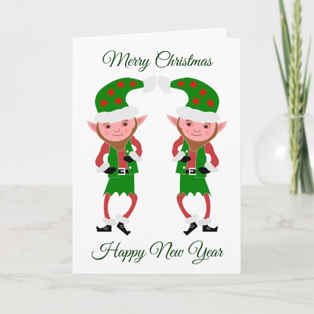 Dancing Elves Christmas Holiday Card (Front)