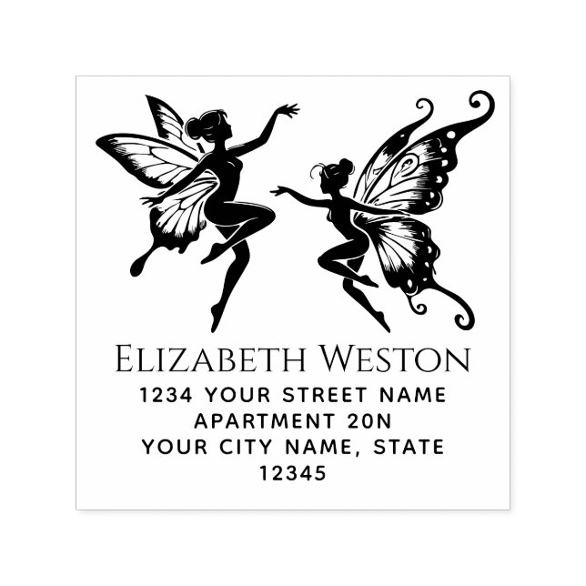 Dancing Fairies Butterfly Wings Name Ret Address Self-inking Stamp (Design)