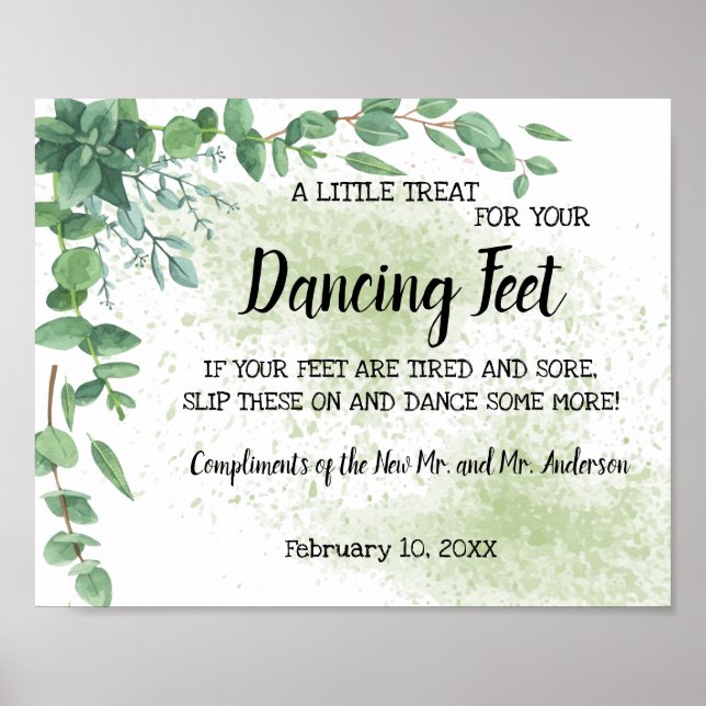 Dancing Feet Flip Flops Wedding Eucalyptus Sign (Front)