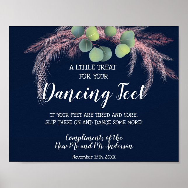 Dancing Feet Flip Flops Wedding Pampas Grass Poster (Front)