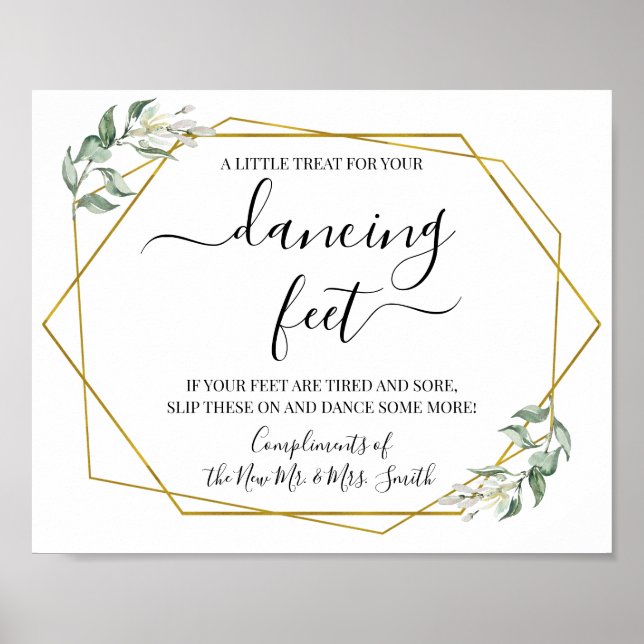 Dancing feet sign flip flops wedding greenery gold (Front)