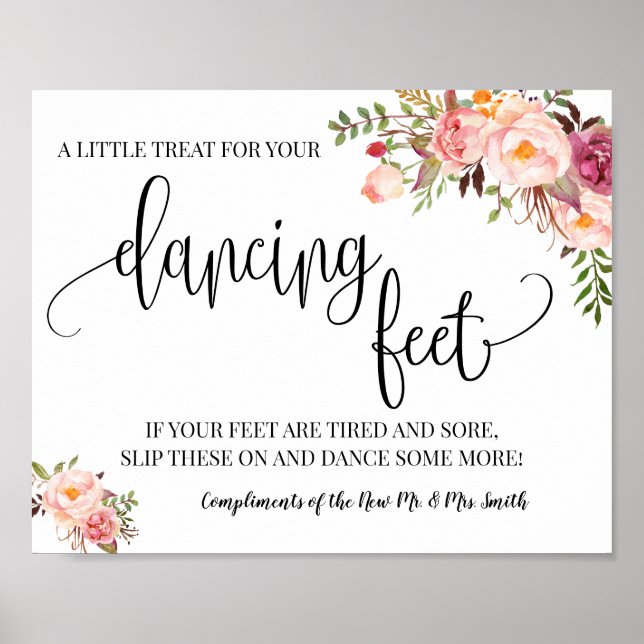 Dancing feet sign flip flops wedding pink floral (Front)