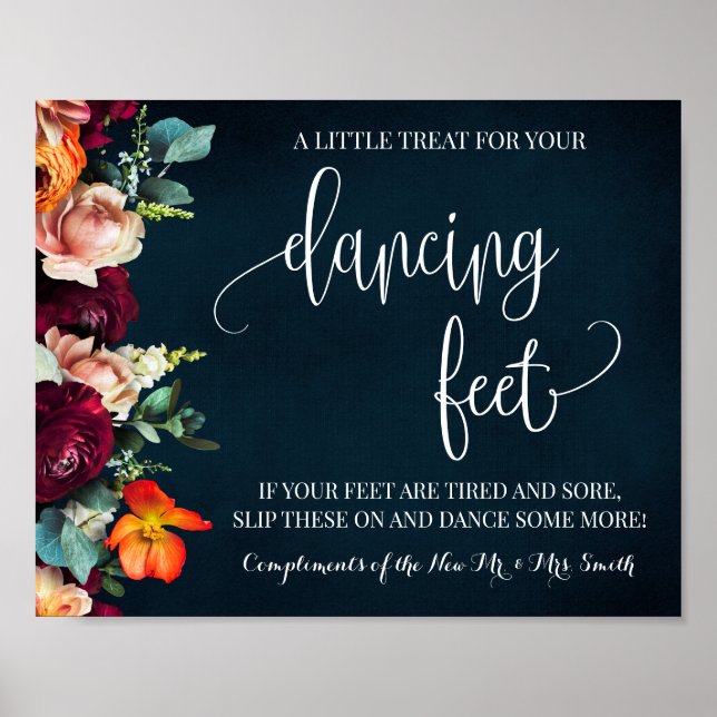 Dancing Feet Sign Flip Flops Wine Navy Wedding (Front)
