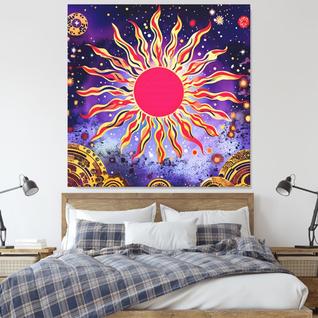 “Dancing Fire of the Cosmos” The Sun Canvas Print (Insitu(Bedroom))