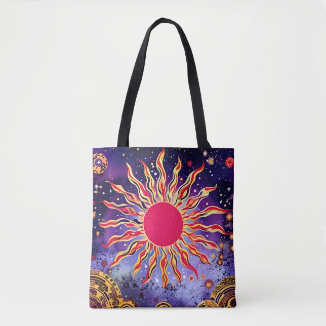 “Dancing Fire of the Cosmos” The Sun Tote Bag (Front)
