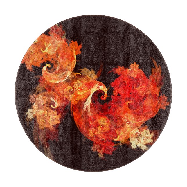 Dancing Firebirds Abstract Art Circle Cutting Board (Front)