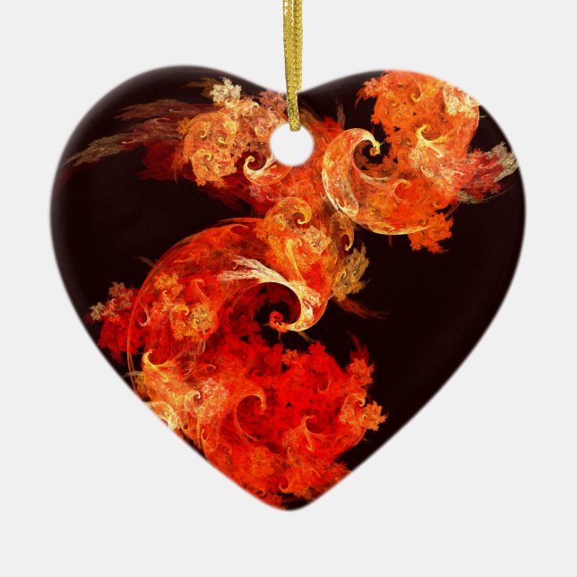 Dancing Firebirds Abstract Art Heart Ornament (Front)