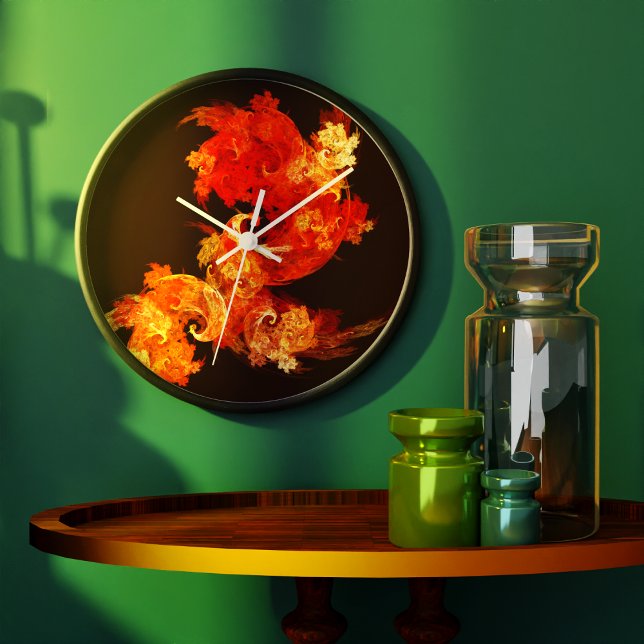 Dancing Firebirds Abstract Art Round Large Clock (Dancing Firebirds Abstract Art Round Wall Clock)