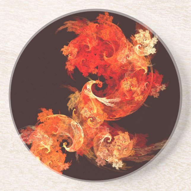 Dancing Firebirds Abstract Art Sandstone Coaster (Front)