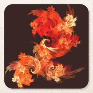 Dancing Firebirds Abstract Art Square Paper Coaster