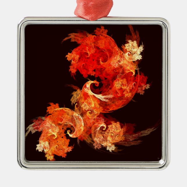 Dancing Firebirds Art Modern Fractal Abstract Metal Tree Decoration (Front)