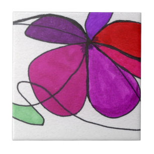 Dancing floral bloom in reds violets blue green tile